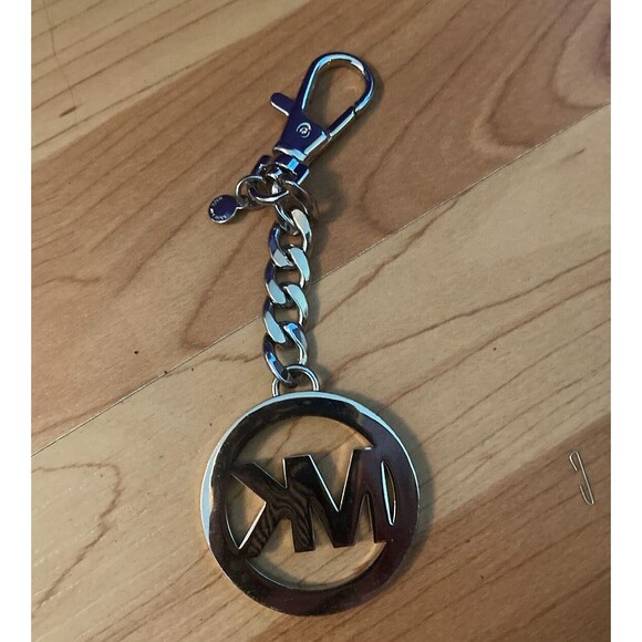 Michael Kors Silver Tone Key Chain Keychain Logo Circular Bag Charm Pendant Fob - Picture 5 of 6